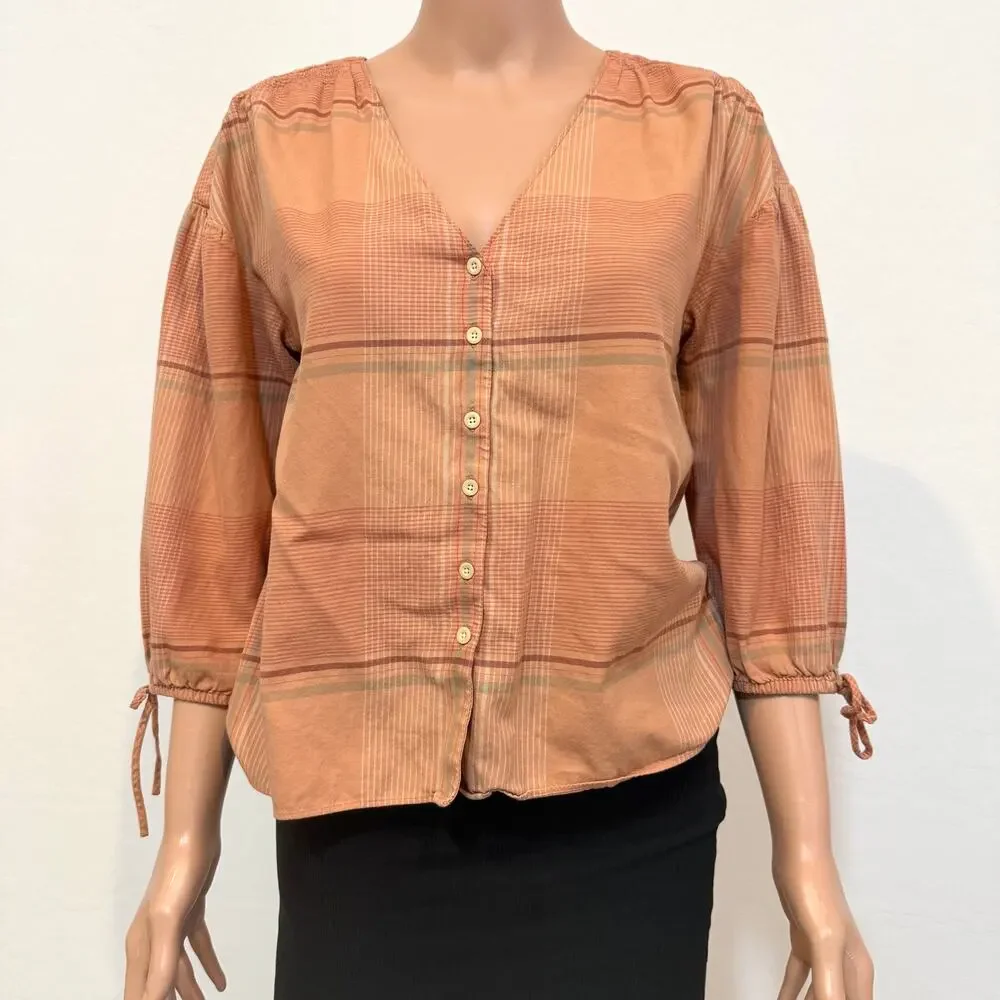 Madewell XXS Morningview tie sleeve button front v neck blouse top TB 2789